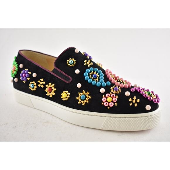 Christian Louboutin Boat Candy Flat Black Beaded Low Top Slip On Sneaker 36.5 - Picture 4 of 13